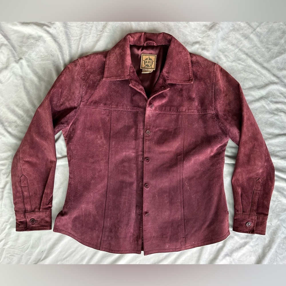Vintage Y2K A.M.I. Red Women’s 100% Genuine Suede Leather Satin Lined Jacket M